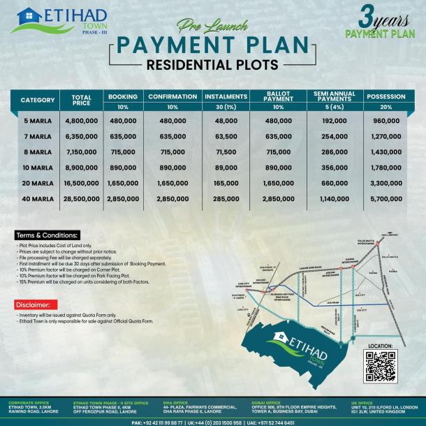 7 Marla Top Location Plots Available For Sale On Installment Plan In Etihad Town Phase 3-1