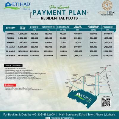 Best Price 8 Marla Plot On Installment Plan Available for Sale In Etihad Town Phase 3