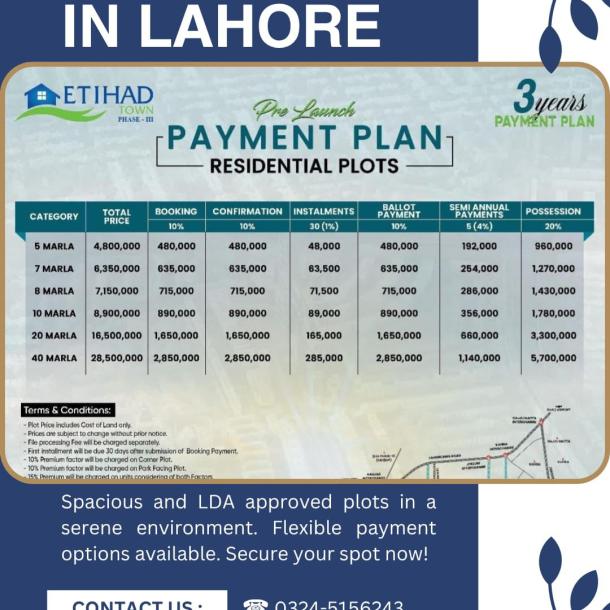 Affordable 10 Marla Plot Available On Installment Plan In Etihad Town Phase 3-1
