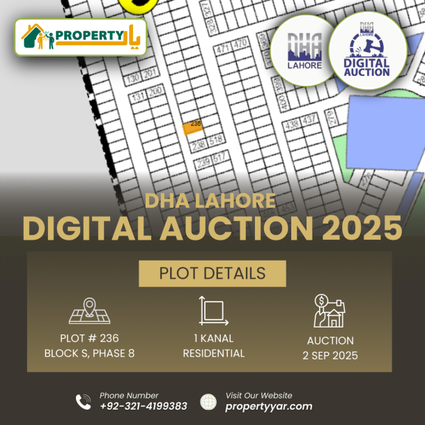 DHA Lahore Digital Auction Of 1 Kanal Residential Plot S-236 In Phase 8-1
