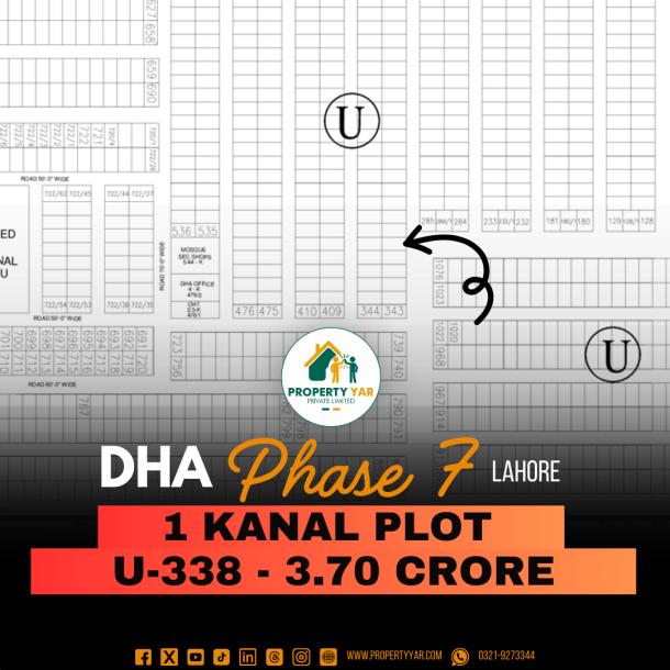 Affordable 1 Kanal Plot (U-338) Demand 3.70 Crore Near To Mosque And Park On 100 Feet Wide Road Available For Sale In DHA Lahore Phase 7 Block U-1