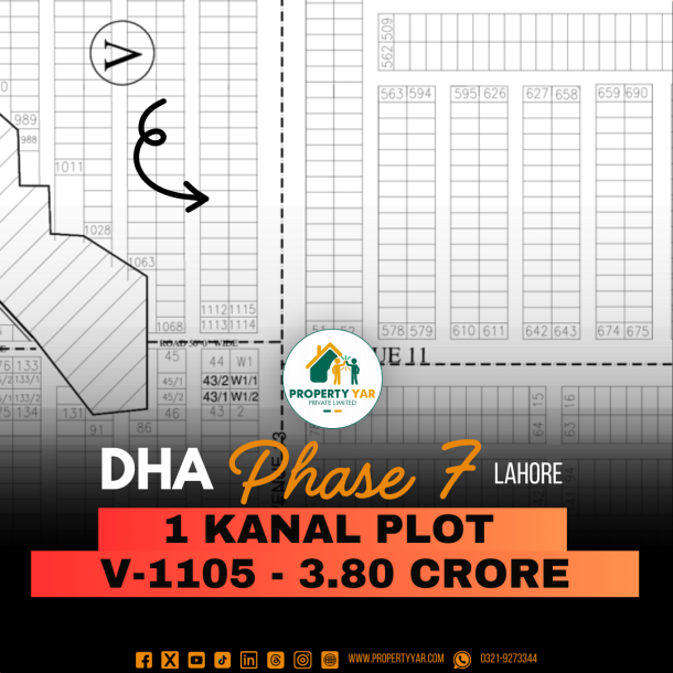(V- 1105) Demand 3.80 Crore Low Price 1 Kanal Plot For Sale In DHA Lahore Near To Park And Masjid on 50 Feet Road Available For Sale In DHA Lahore Phase 7 Block V-1