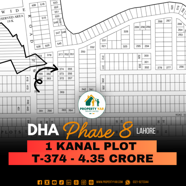 (T- 374) Demand 4.35 Crore Premium Plot Near To Park And Masjid On 30 Feet Road Available For Sale In DHA Lahore Phase 8 Sector T-1