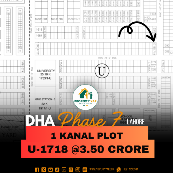 Corner 1 Kanal Plot (U-1718) Demand 3.80 Crore On 100 Feet Wide Road Near To Park Available For Sale In DHA Lahore Phase 7 Block U-1