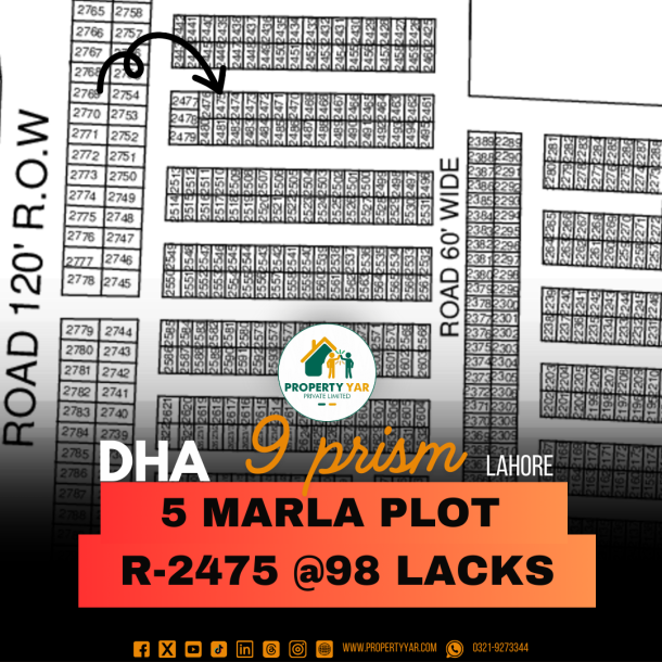 (R-2475) Demand 98 Lacks 5 Marla Plot On 50 Feet Wide Road Near To Park, Commercial Area And Close To Play Ground Area Available For Sale In DHA Lahore Phase 9 Prism Block R-1