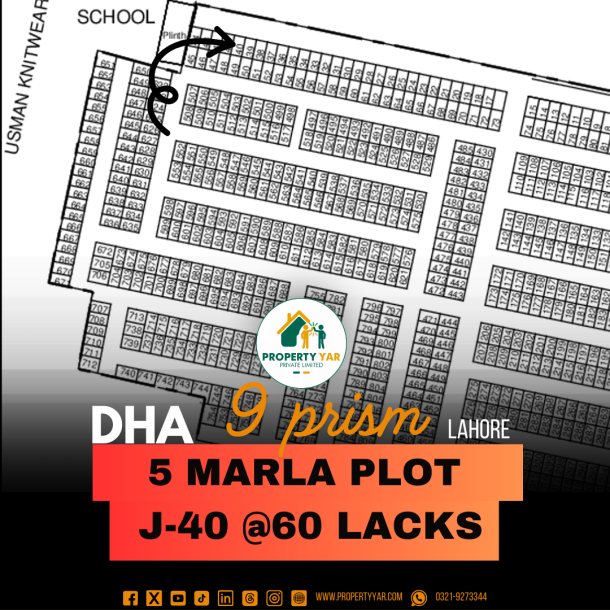 (J-40) Demand 60 Lacks Low Price 5 Marla Residential Plot On 50 Feet Wide Road Near To School Available For Sale In DHA Lahore Phase 9 Prism Block J-1