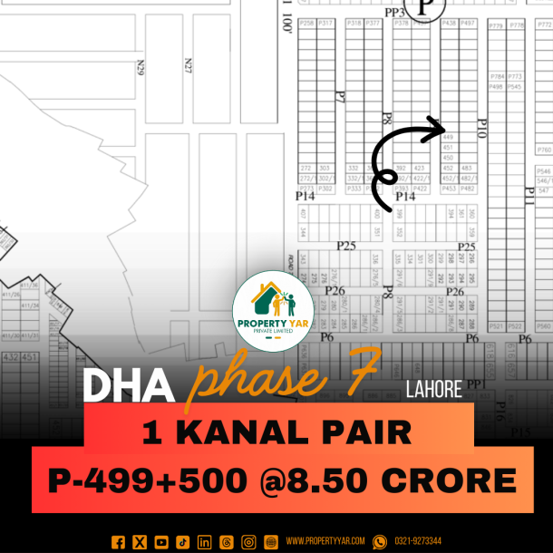 Prime Location 1 Kanal Pair Plots (P-499+500) Demand 5 Crore On 40 Feet Road Near To Mosque Available For Sale In DHA Lahore Phase 7 Block P-1