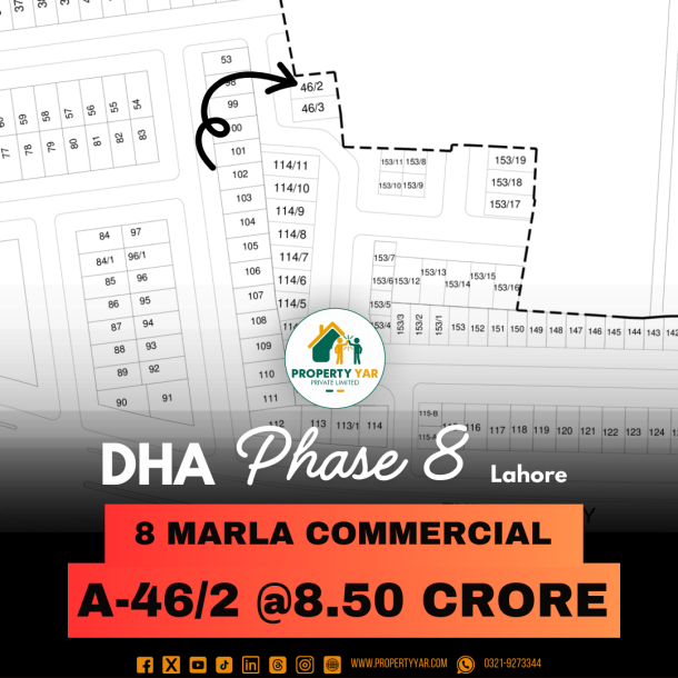 A- 46/2 Demand 8.50 Crore 8 Marla Commercial Plot On 50 Feet Wide Road Available For Sale In DHA Lahore Phase 8 Broadway-1