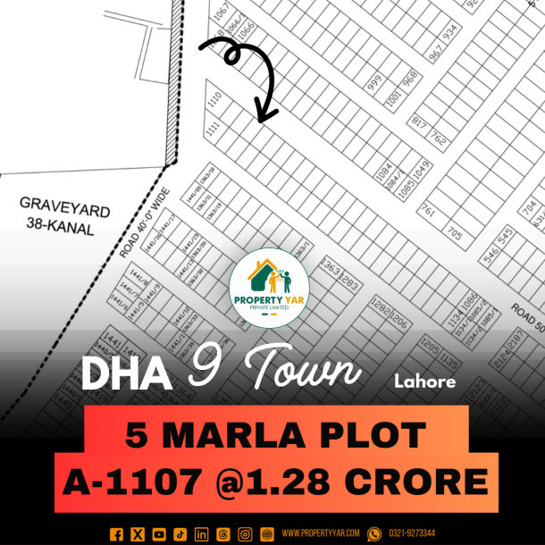 5 Marla Plot A- 1107 Demand 128 Crore On 50 Feet Wide Road Near To Park And Mosque Available For Sale In DHA Lahore Phase 9 Town Block A-1