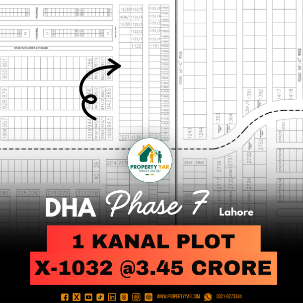 X- 1032 Demand 3.45 Crore Prime Location Plot Demand 3.45 Crore On 50 Feet Wide Road Available For Sale In DHA Lahore Phase 7 Block X-1