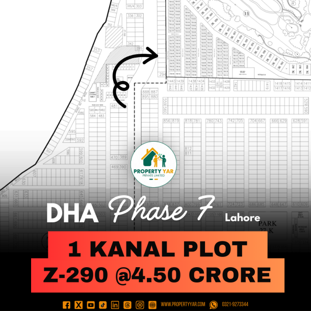 1 Kanal Plot Z- 290 Demand 4.50 Crore On 50 Feet Wide Road Near To Mosque Available For Sale In DHA Lahore Phase 7 Block Z-1