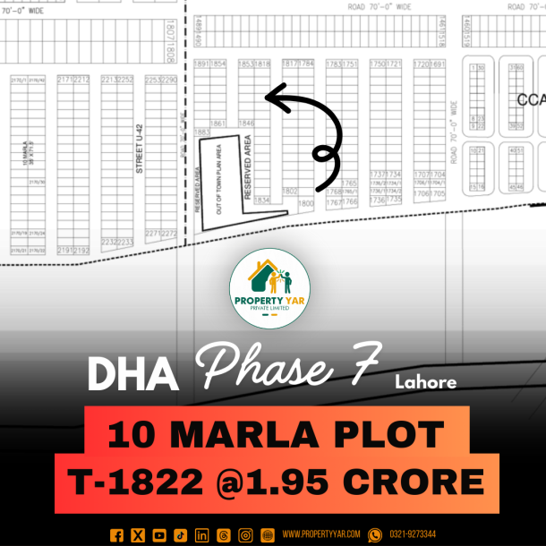T- 1822 Demand 1.95 Crore 10 Marla Residential Plot On 50 Feet Wide Road Near To Play Ground Area Available For Sale In DHA Lahore Phase 7 Block T-1