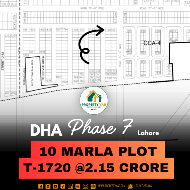 Corner 10 Marla Plot T-1720 Demand 2.15 Crore Near To Play Ground Area On 50 Feet Wide Road Available For Sale In DHA Lahore Phase 7 Block T-1