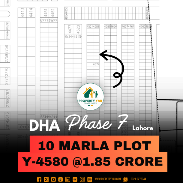 10 Marla Plot Y- 4580 Demand 1.85 Crore On 50 Feet Wide Road Near To Park And Mosque Available For Sale In DHA Lahore Phase 7 Block Y-1
