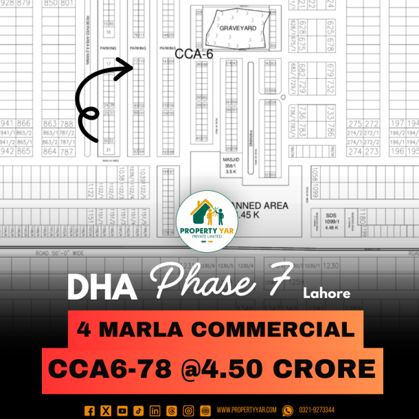 4 Marla Commercial Plot CCA6-78 Demand 4.50 Crore Near To Graveyard Area On 50 Feet Wide Road Available For Sale In DHA Lahore Phase 7 Block CCA6-1