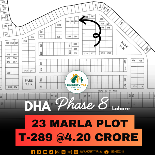 Corner 23 Marla Plot T- 289 On 50 Feet Road Direct Deal With Client Available For Sale In DHA Lahore Phase 8 Sector T-1