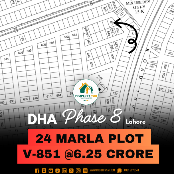 24 Marla Corner Investor Rate Plot V- 851 On 50 Feet Road Is Available For Sale In DHA Lahore Phase 8 Block V-1