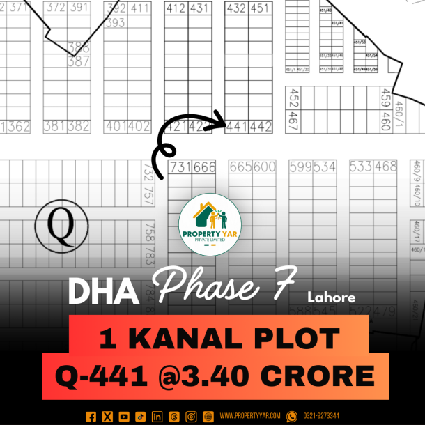 Corner Top Location Plot Q- 441 On 100 Feet Wide Road Available For Sale In DHA Lahore Phase 7 Block Q-1