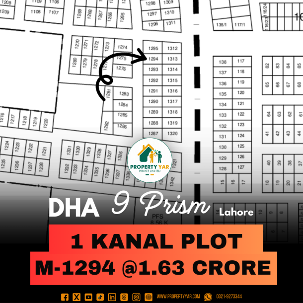 Reasonable Plot M- 1294 On 50 Feet Road Near To Commercial Available For Sale In DHA Lahore Phase 9 Prism Block M-1