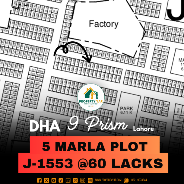 Investor Rate Plot J-1553 Near To Park Available For Sale In DHA Lahore Phase 9 Prism Block J-1