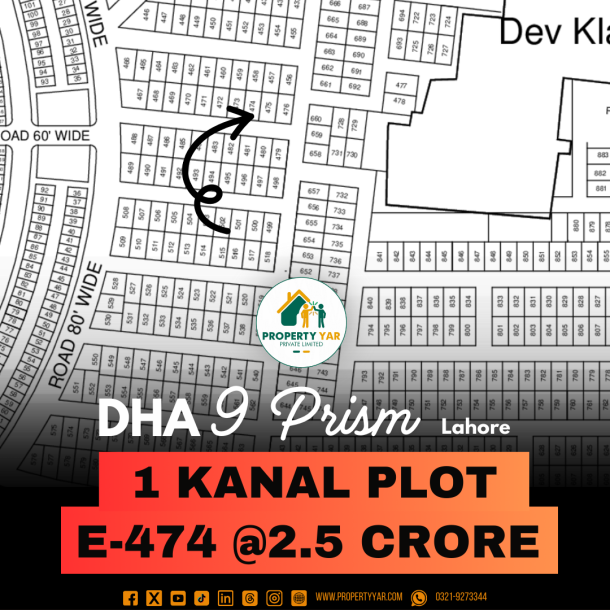 Investor Rate Plot E- 474 On 50 Feet Road Near To Commercial Available For Sale In DHA Lahore Phase 9 Prism Block E-1