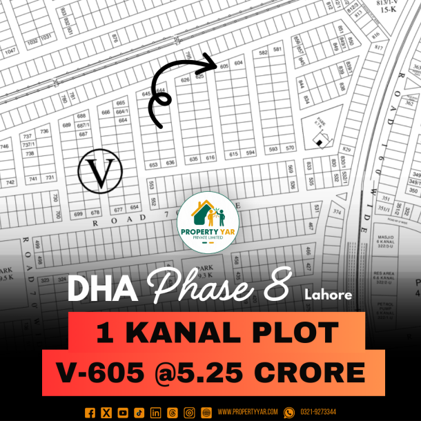 Corner 22.5 Marla V-605 Prime Location Plot Available For Sale In DAH Lahore Phase 8 Block V-1