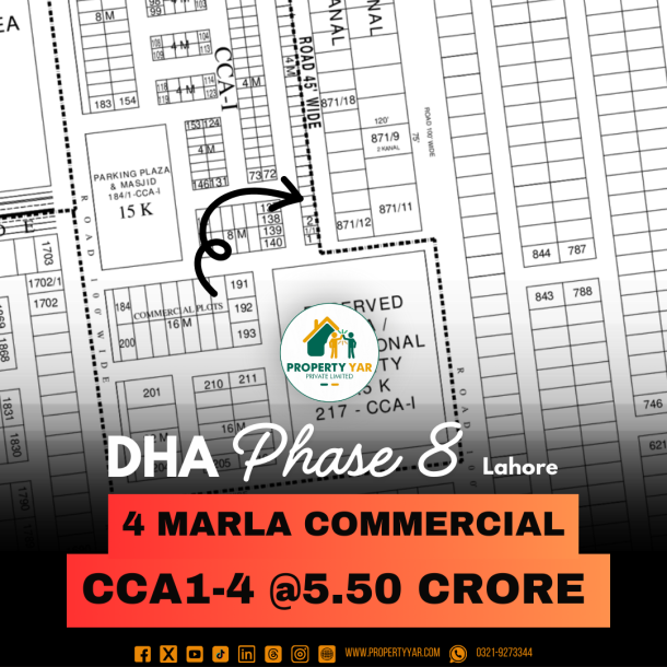 4 Marla Commercial Plot CCA1- 4 Two Side Open On 45 Feet Road Available For Sale In DHA Lahore Phase 8 Block CCA1-1