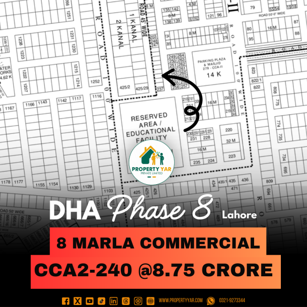 8 Marla Investor Rate Commercial Plot CCA2- 240 Two Side Open Available For Sale In DHA Lahore Phase 8 Block CCA2-1