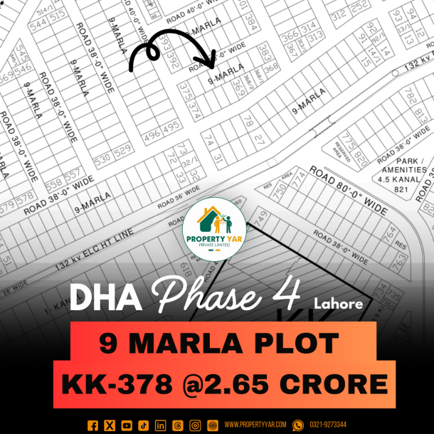 Lowest Cost 9 Marla Plot KK-378 On 40 Feet Road Available For Sale In DHA Lahore Phase 7 Block KK-1
