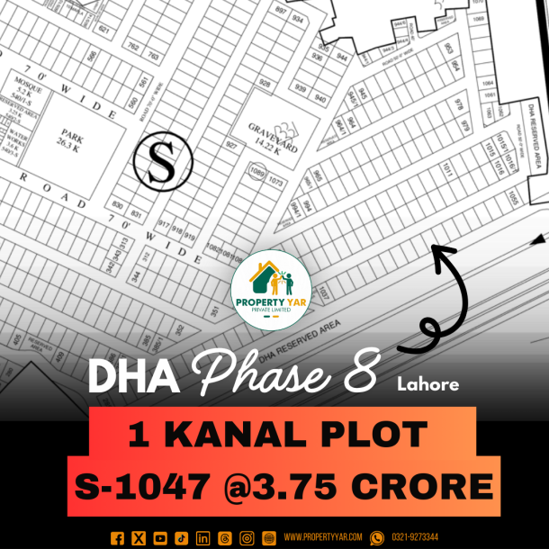 Cheapest Price Plot S-1047 On 50 Feet Road Available For Sale In DHA Lahore Phase 8 Block S-1