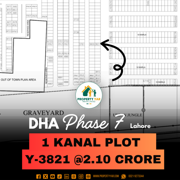 Low Price 1 Kanal Plot Y-3821 On 50 Feet Road Available For Sale In DHA Lahore Phase 7 Block Y-1