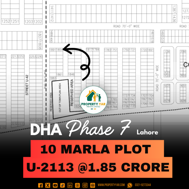 Affordable 10 Marla Plot U-2113 Available For Sale In DHA Lahore Phase 7 Block U-1