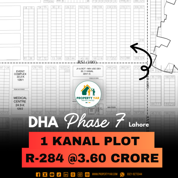 Investor Rate 1 Kanal Plot R- 284 On 50 Feet Road Available For Sale In DHA Lahore Phase 7 Block R-1