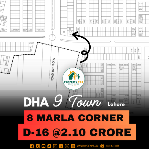 Corner 8 Marla Plot D-16 On 100 Feet Road Available For Sale In DHA Lahore Phase 9 Town Block D-1