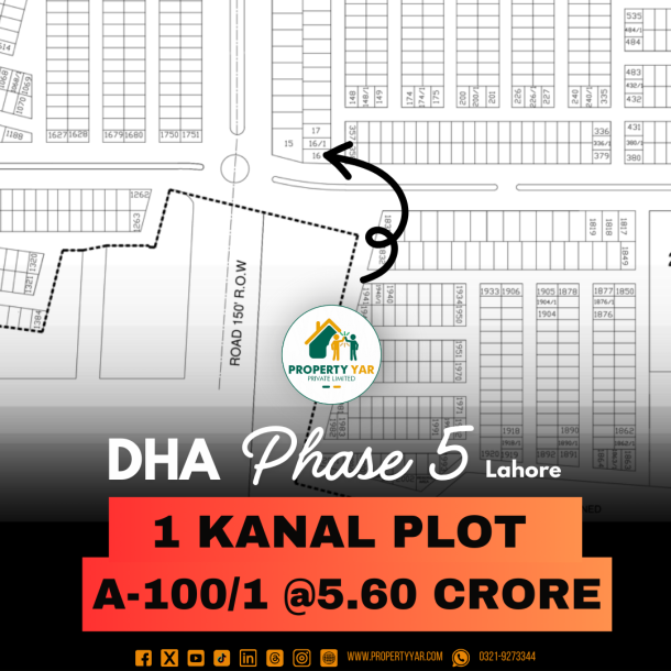 Ideal Location 1 Kanal Plot A-100/1 On 150 Feet Wide Road Available For Sale In DHA Lahore Phase 5 Block A-1
