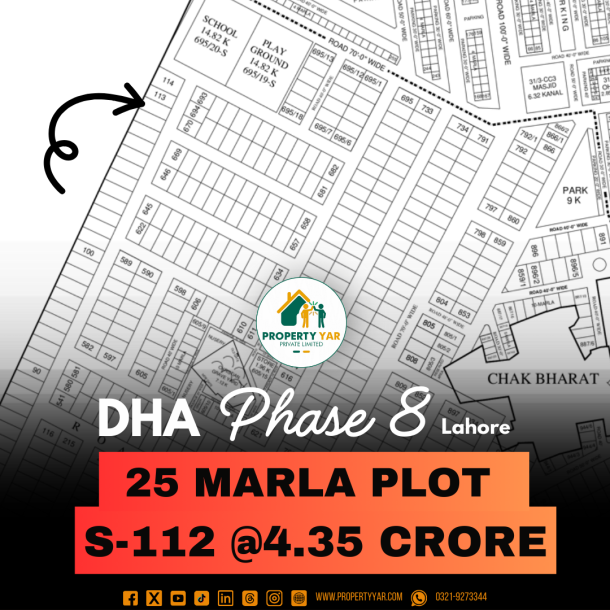 25 Marla Top Location Plot S- 112 On 50 Feet Road For Available For Sale In DHA Lahore-1