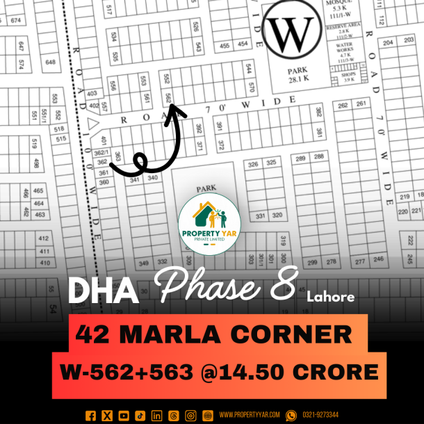 Corner 42 Marla Plot W-562+563 Available For Sale In DHA Lahore Phase 8-1