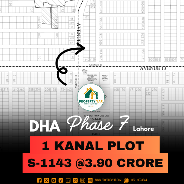 Top Location Plot S-1143 Available For Sale In DHA Lahore Phase 7 Block S-1