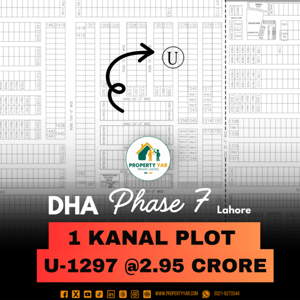 Investor Rate 1 Kanal Plot U-1297 On 70 Feet Road Is Available For Sale In DHA Lahore Phase 7 Block U-1