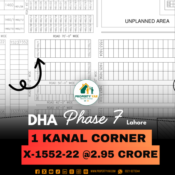 Corner 1 Kanal Plot On 50 Feet Wide Road Available For Sale In DHA Lahore Phase 7-1