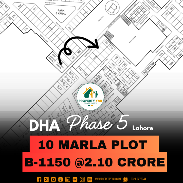 Prime Location 10 Marla Plot For Sale In DHA Lahore Phase 5 Block B-1