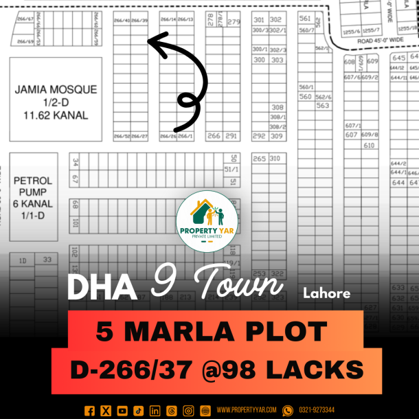 Affordable 5 Marla Plot D-266/37 On 50 Feet Road Available For Sale In DHA Lahore Phase 9 Town-1