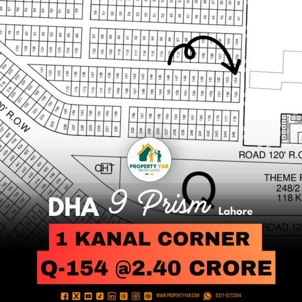 Corner 1 Kanal Plot Q-154 On 50 Feet Wide Road Available For Sale In DHA Lahore Phase 9 Prism-1