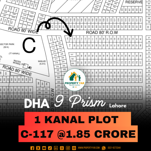 Next To Corner 1 Kanal Plot On 80 Feet Wide Road Available For Sale In DHA Lahore Phase 9 Prism-1