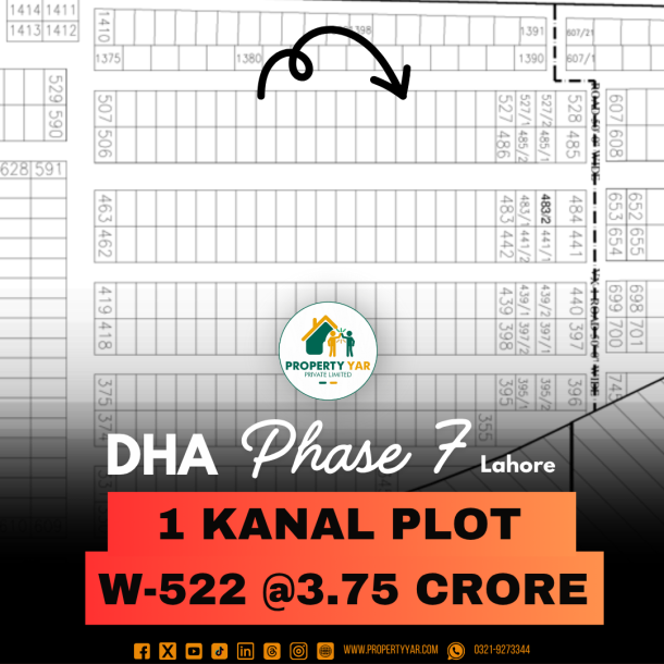Prime Location 1 Kanal Plot For Sale In DHA Lahore Phase 7 Block W-1