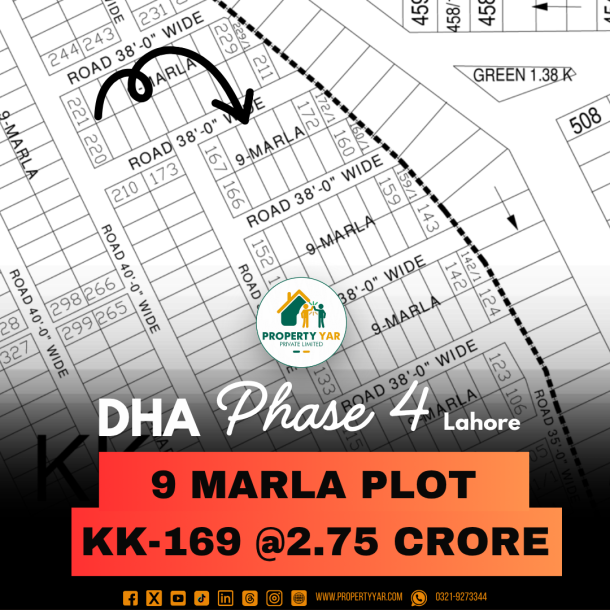 Ideal Location 9 Marla Plot Available For Sale In DHA Lahore Phase 4 Block KK-1