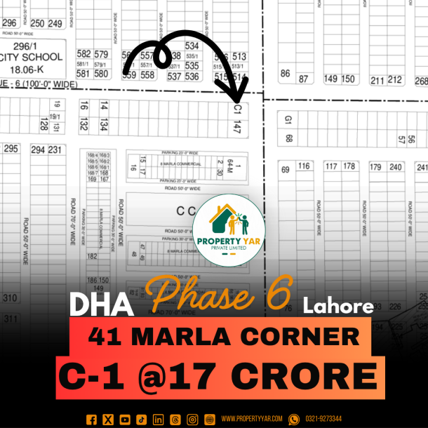 On 150 Feet Road Prime Location Plot For Sale In DHA Lahore Phase 6 Block C-1