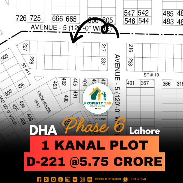 Ideal Location 1 Kanal Plot Available For Sale In DHA Lahore Phase 6 Block D-1