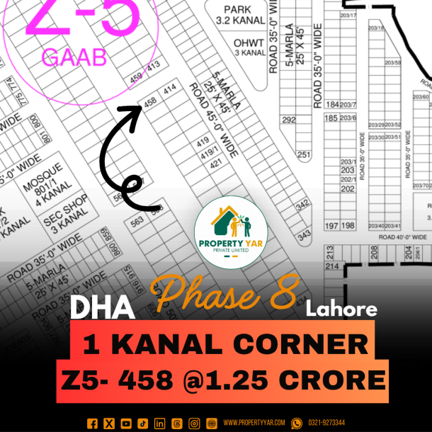 Corner Direct Deal 1 Kanal Plot Available For Sale In DHA Lahore Phase 8 Block Z5-1