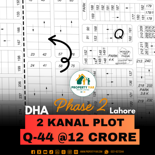 2 Kanal Reasonable Price Plot Available For Sale In DHA Lahore Phase 2 Block Q-1